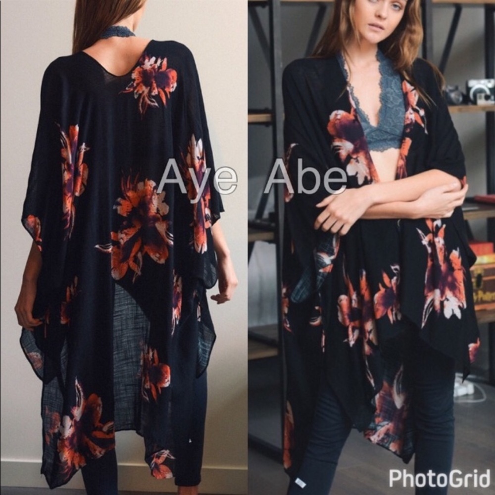 Floral Print Kimono Wrap Scarf Cover Up Beach - Picture 2 of 5